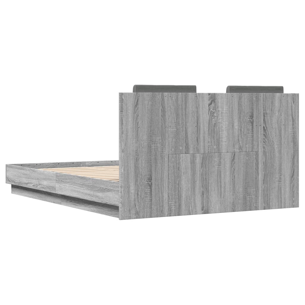 vidaXL Bed Frame with LED without Mattress Grey Sonoma 135x190 cm Double