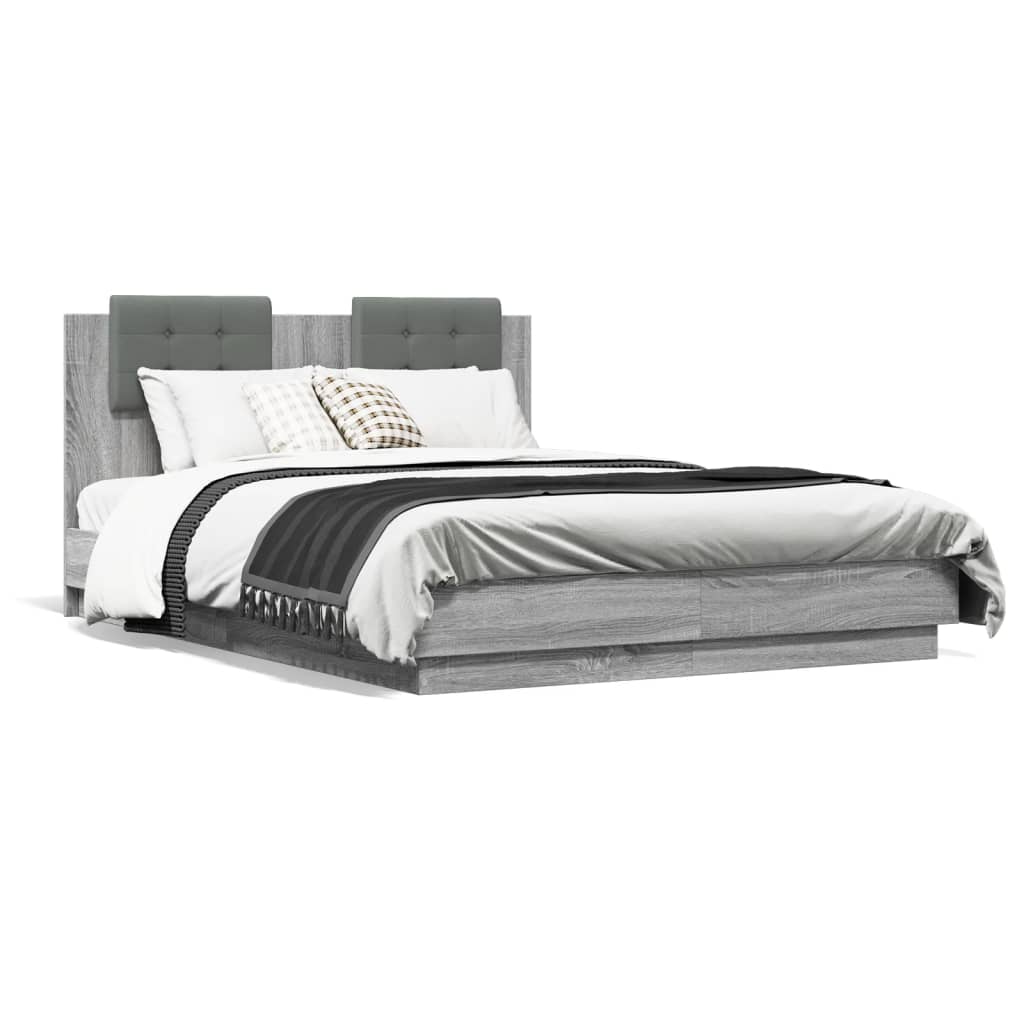 vidaXL Bed Frame with LED without Mattress Grey Sonoma 135x190 cm Double