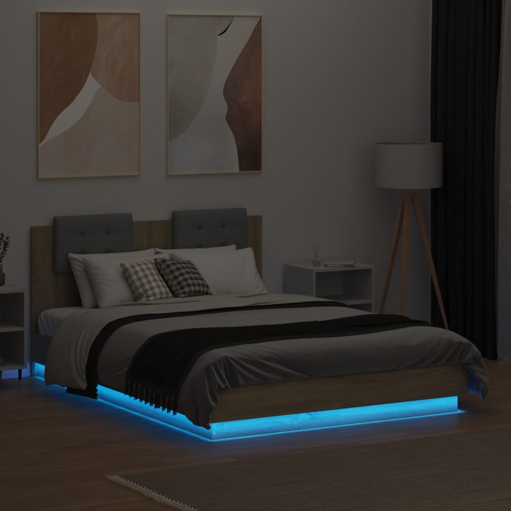 vidaXL Bed Frame with LED without Mattress Sonoma Oak 120x190 cm Small Double