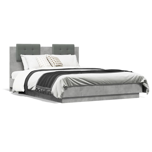 vidaXL Bed Frame with LED without Mattress Concrete Grey 120x190 cm Small Double