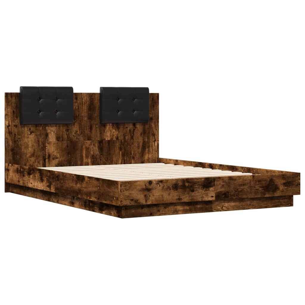 Bed Frame with LED without Mattress Smoked Oak 120x190 cm Small Double