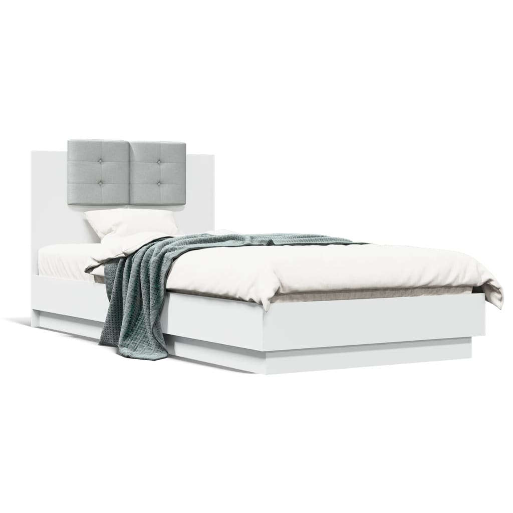 Bed Frame with LED without Mattress White 90x190 cm Single