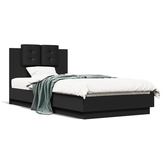 vidaXL Bed Frame with LED without Mattress Black 90x190 cm Single