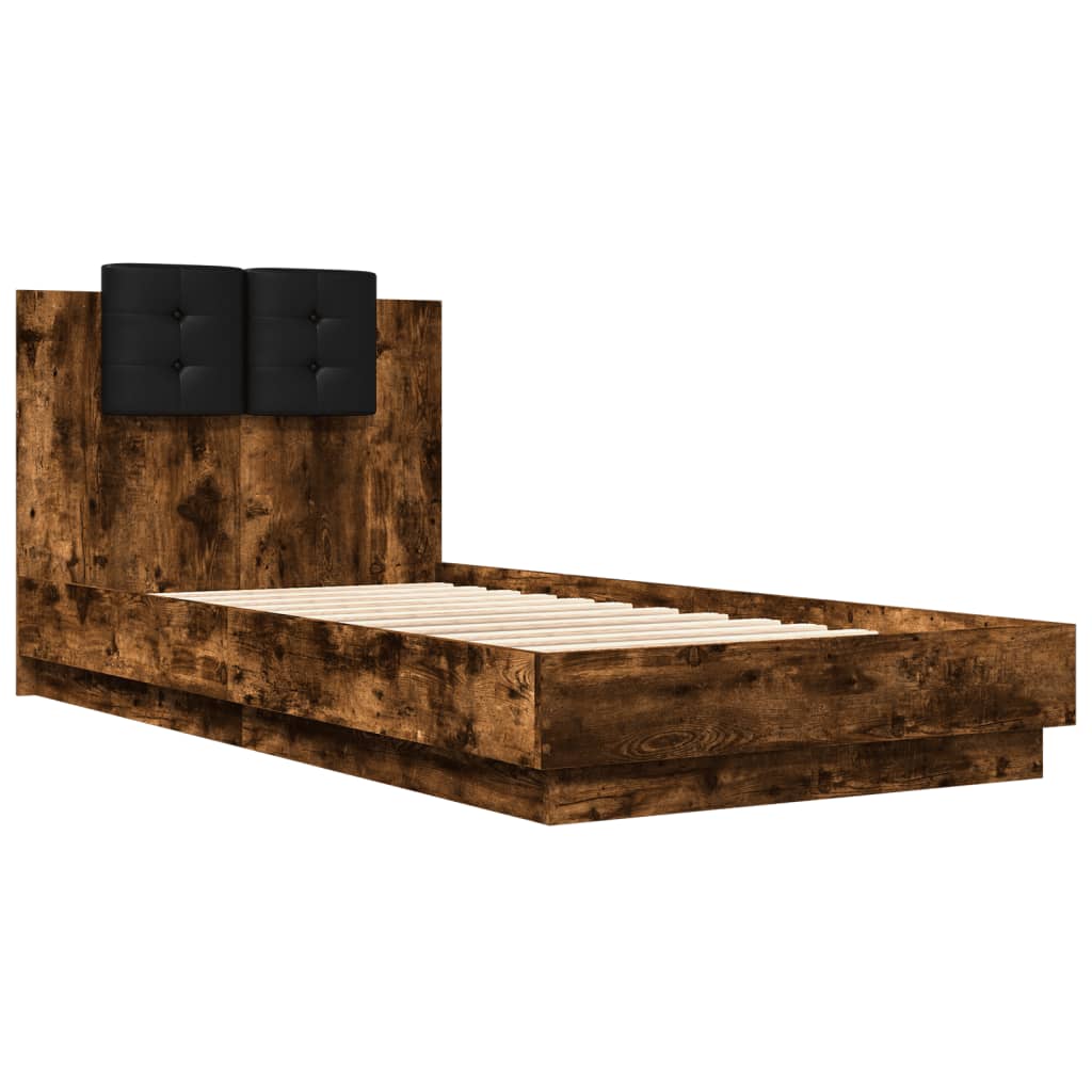 vidaXL Bed Frame with LED without Mattress Smoked Oak 90x190 cm Single