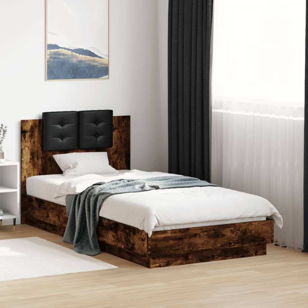 vidaXL Bed Frame with LED without Mattress Smoked Oak 90x190 cm Single