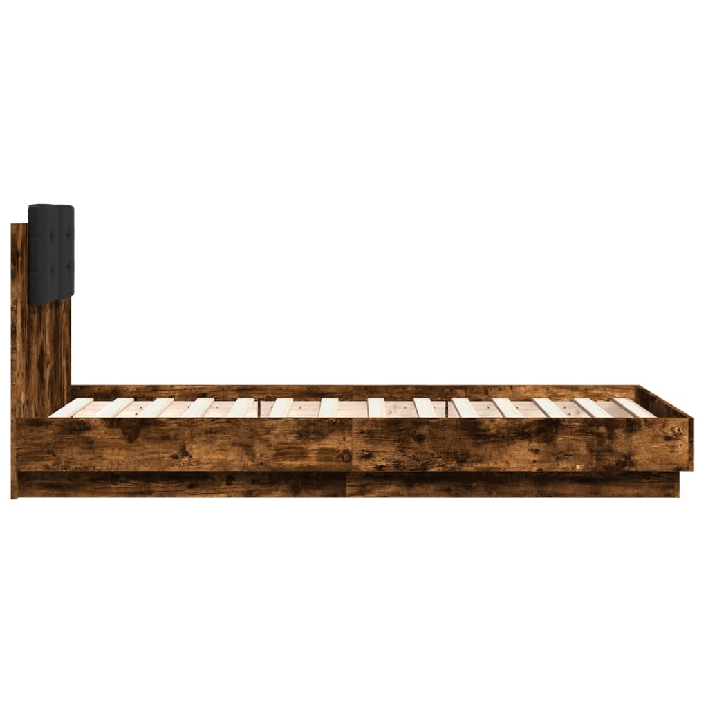 vidaXL Bed Frame with LED without Mattress Smoked Oak 90x190 cm Single