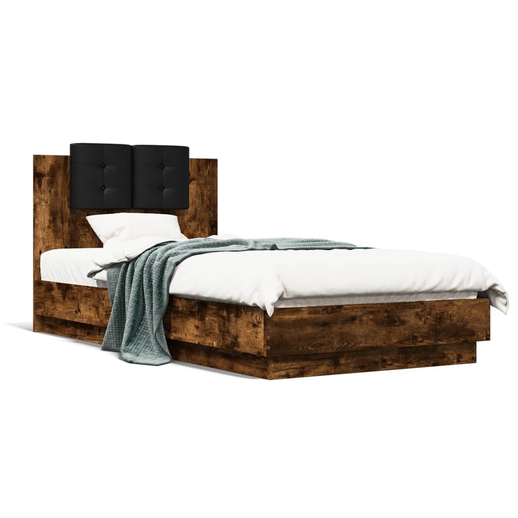 vidaXL Bed Frame with LED without Mattress Smoked Oak 90x190 cm Single