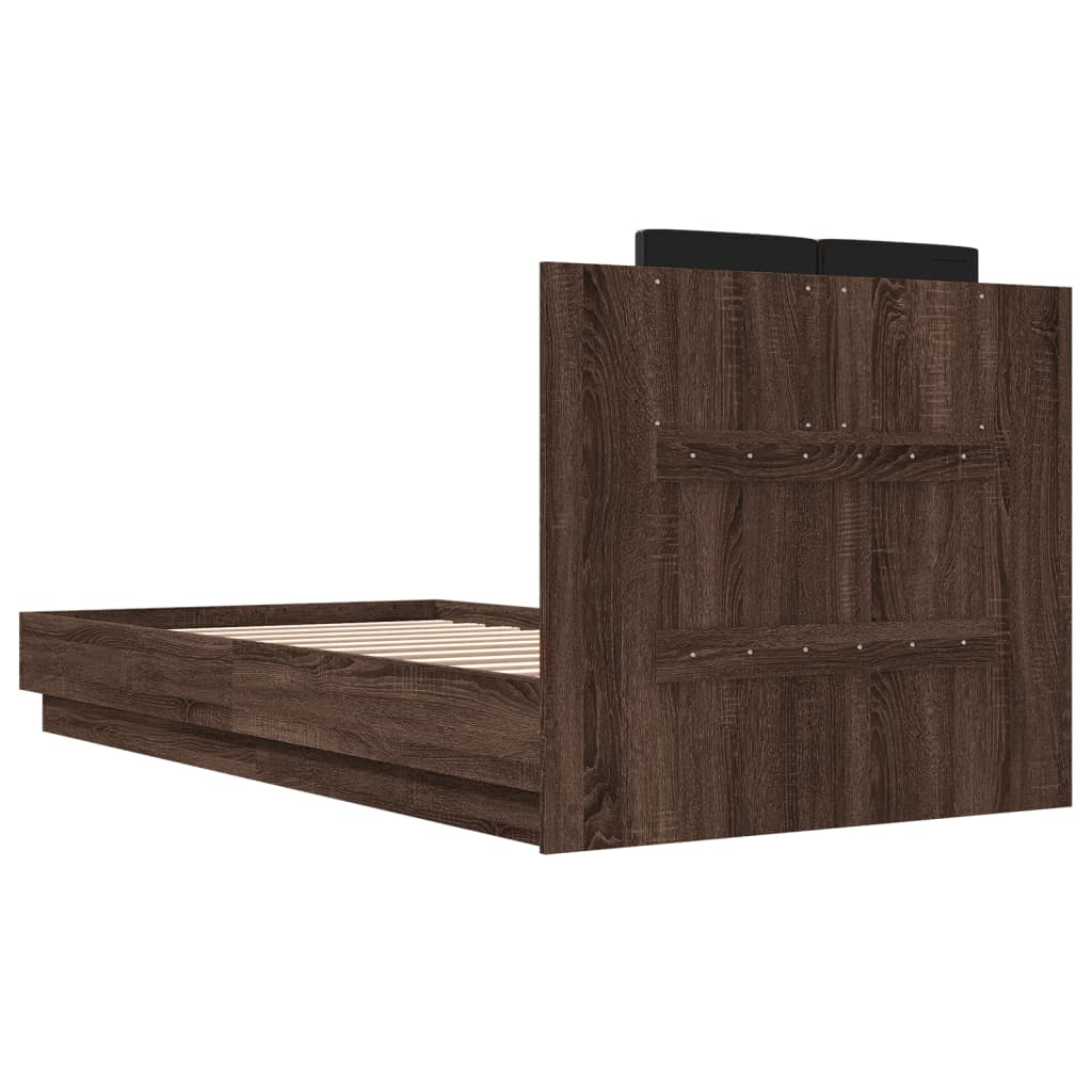 Bed Frame with LED without Mattress Brown Oak 90x190 cm Single