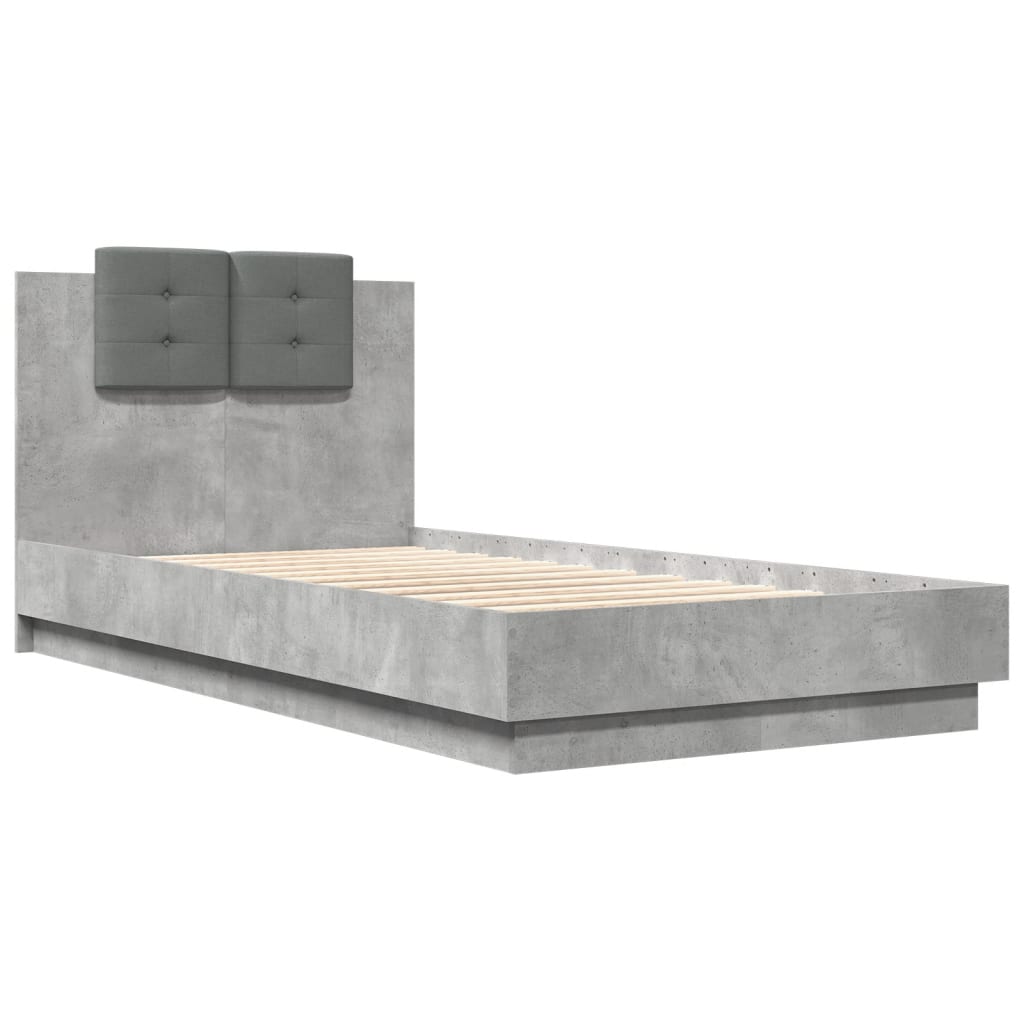 vidaXL Bed Frame with LED without Mattress Concrete Grey 75x190 cm Small Single