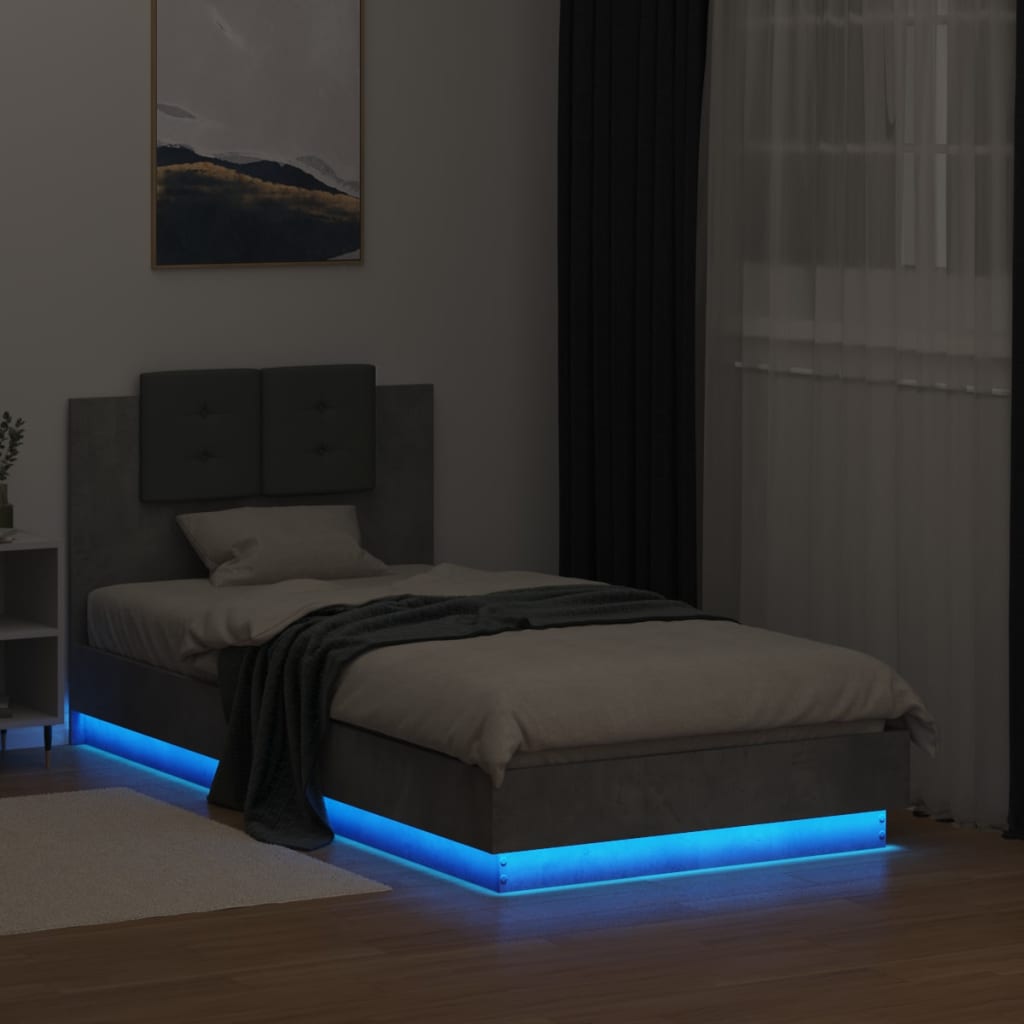 vidaXL Bed Frame with LED without Mattress Concrete Grey 75x190 cm Small Single