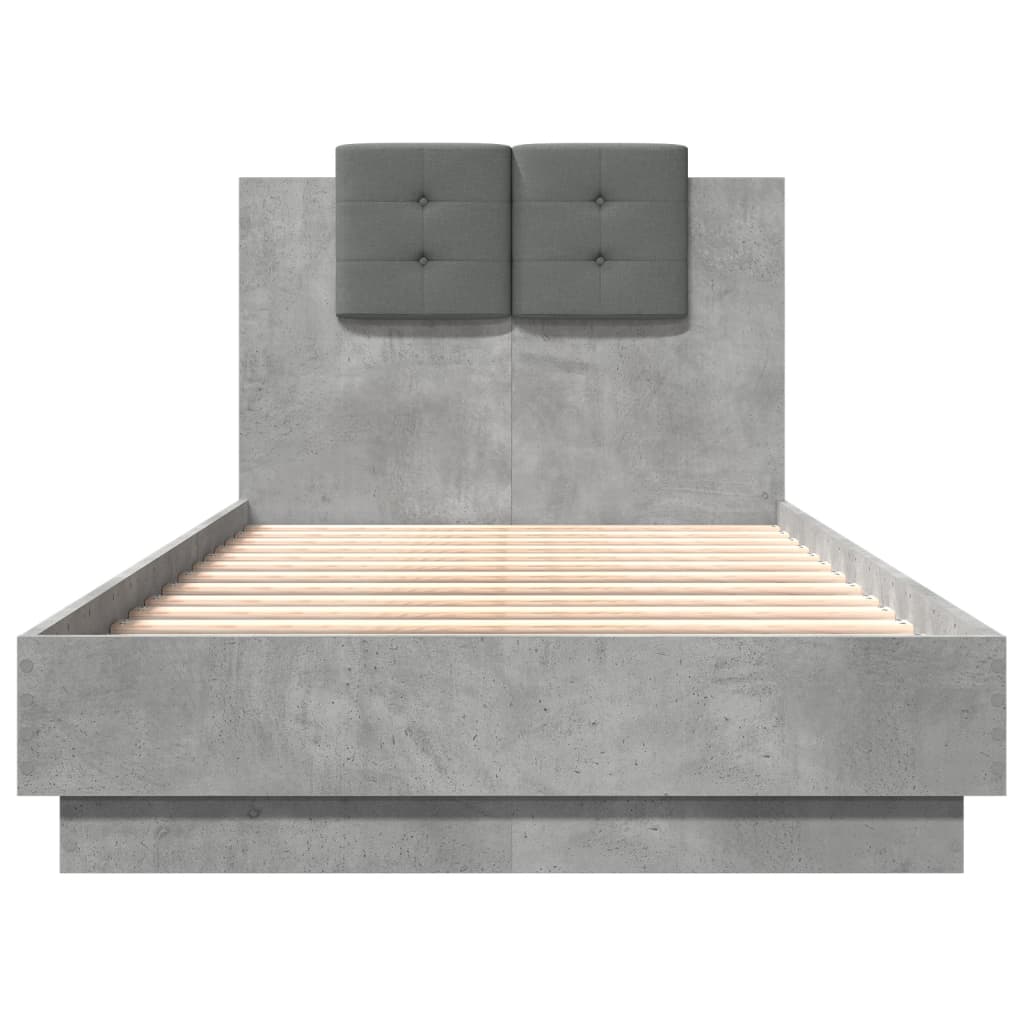 vidaXL Bed Frame with LED without Mattress Concrete Grey 75x190 cm Small Single