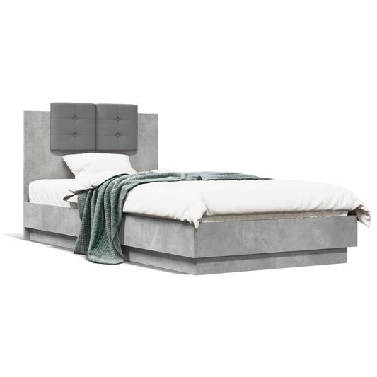 vidaXL Bed Frame with LED without Mattress Concrete Grey 75x190 cm Small Single