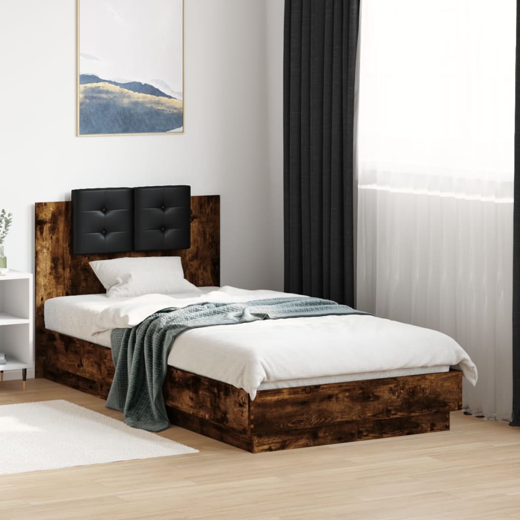 vidaXL Bed Frame with LED without Mattress Smoked Oak 75x190 cm Small Single