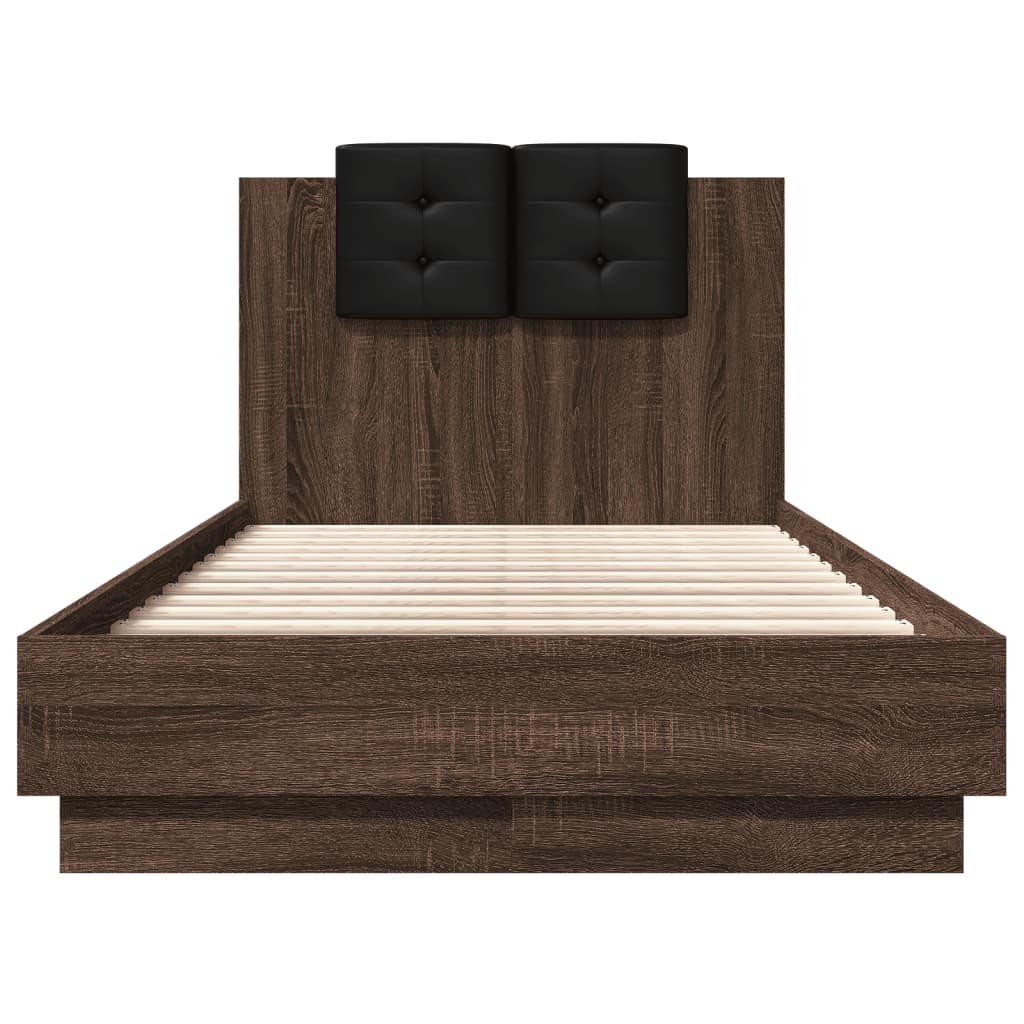 Bed Frame with LED without Mattress Brown Oak 75x190 cm Small Single
