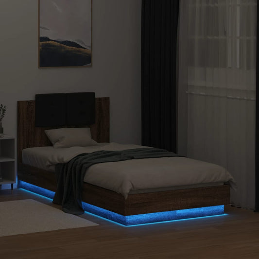 Bed Frame | Brown Oak | Engineered wood, Plywood | Small Single | Lights