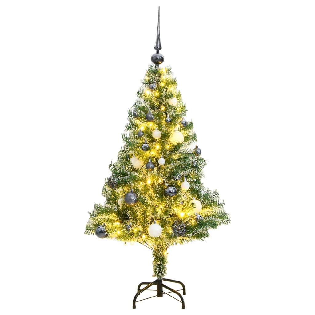 vidaXL Artificial Christmas Tree 150 LEDs&Ball Set&Flocked Snow 120 cm