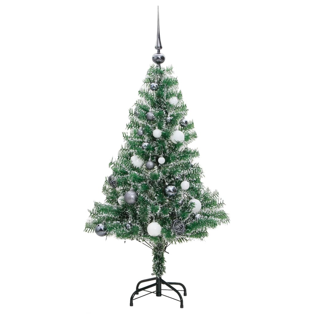 vidaXL Artificial Christmas Tree 150 LEDs&Ball Set&Flocked Snow 120 cm