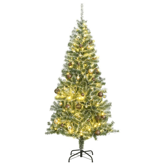 vidaXL Artificial Christmas Tree 300 LEDs&Ball Set&Flocked Snow 210 cm