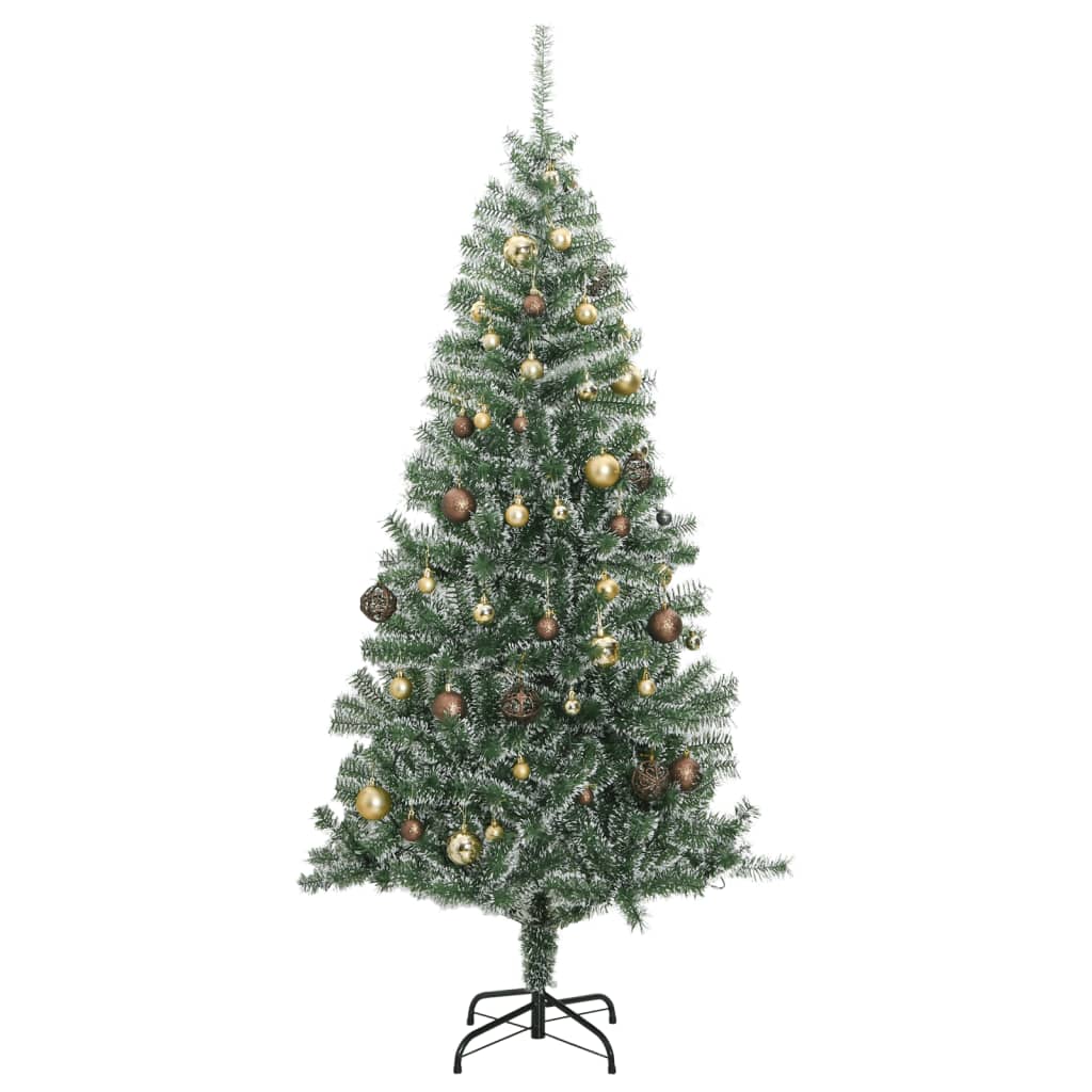 vidaXL Artificial Christmas Tree 300 LEDs&Ball Set&Flocked Snow 210 cm