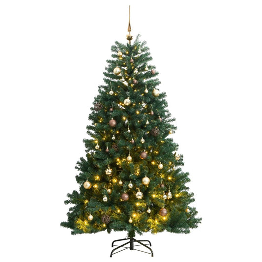 vidaXL Artificial Hinged Christmas Tree 300 LEDs & Ball Set 180 cm