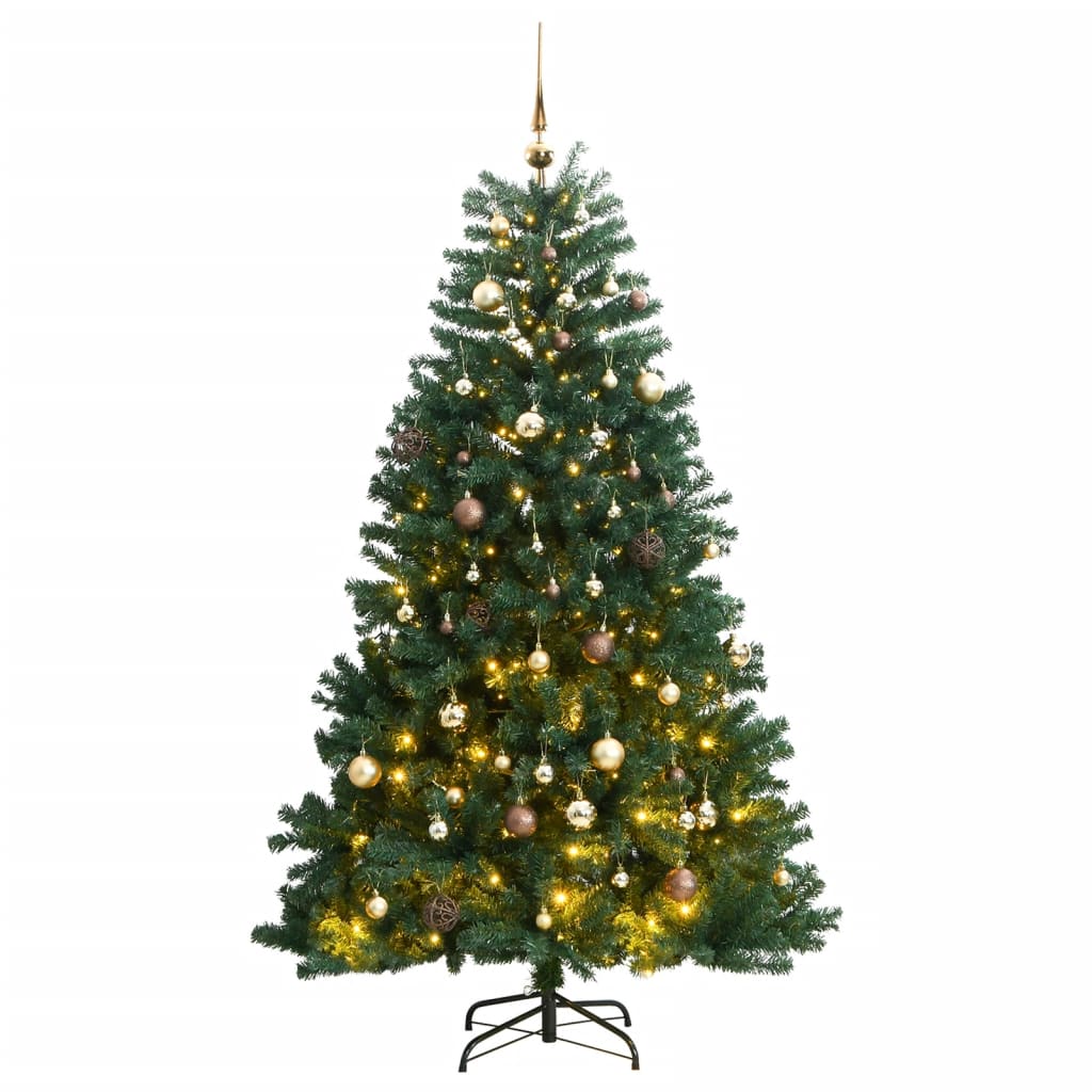 vidaXL Artificial Hinged Christmas Tree 300 LEDs & Ball Set 210 cm