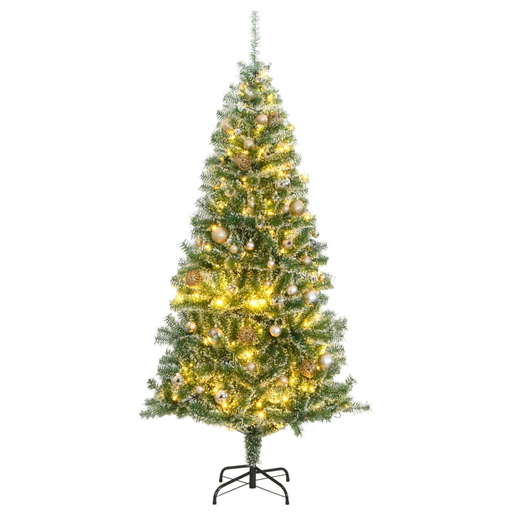 vidaXL Artificial Christmas Tree 300 LEDs&Ball Set&Flocked Snow 210 cm