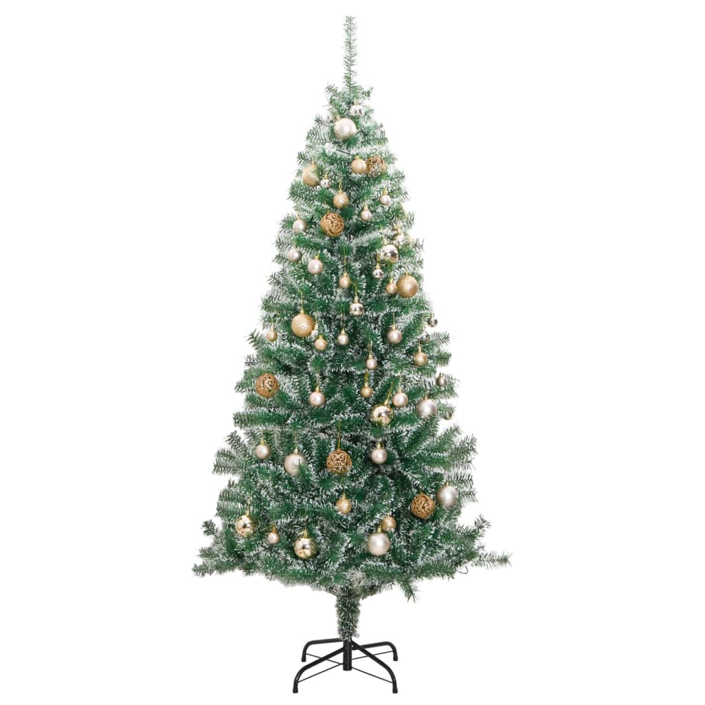 vidaXL Artificial Christmas Tree 300 LEDs&Ball Set&Flocked Snow 210 cm