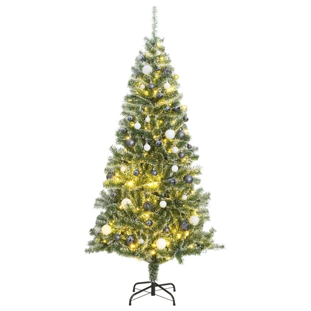 vidaXL Artificial Christmas Tree 300 LEDs&Ball Set&Flocked Snow 180 cm