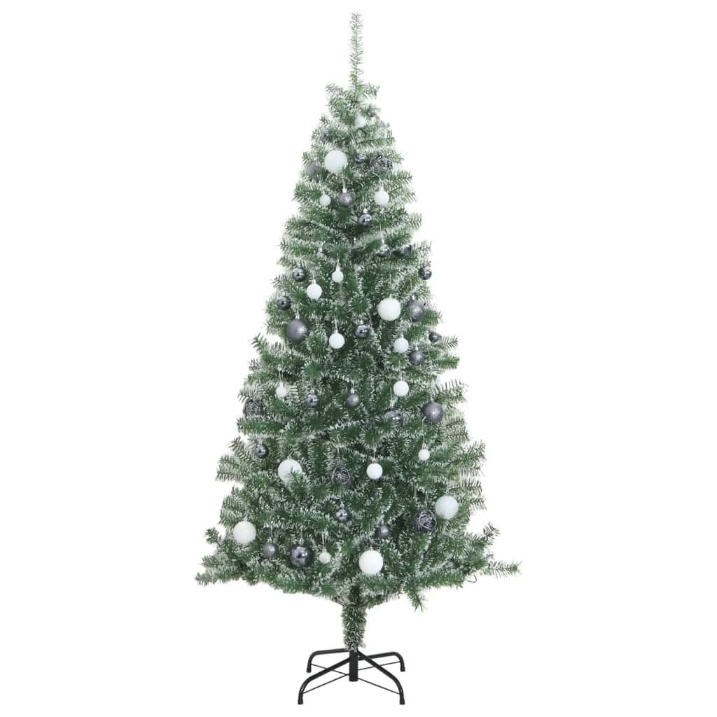 vidaXL Artificial Christmas Tree 300 LEDs&Ball Set&Flocked Snow 180 cm