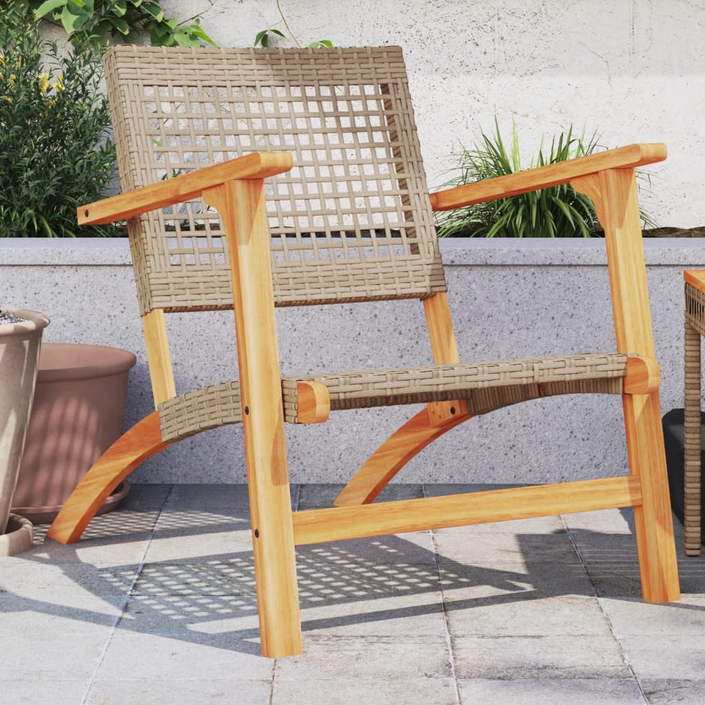 Garden Chairs 2 pcs Beige Poly Rattan and Acacia Wood