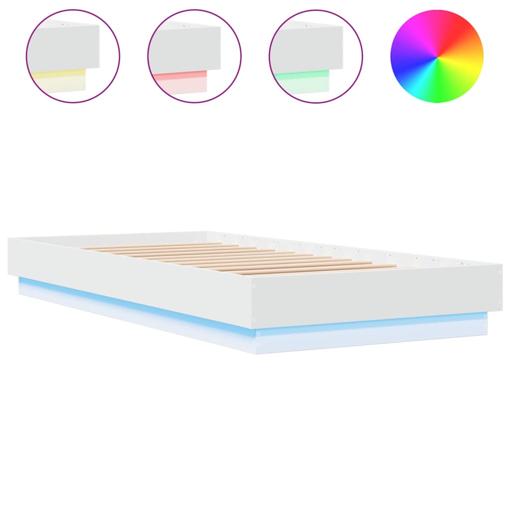 vidaXL Bed Frame without Mattress with LED Lights White 100x200 cm