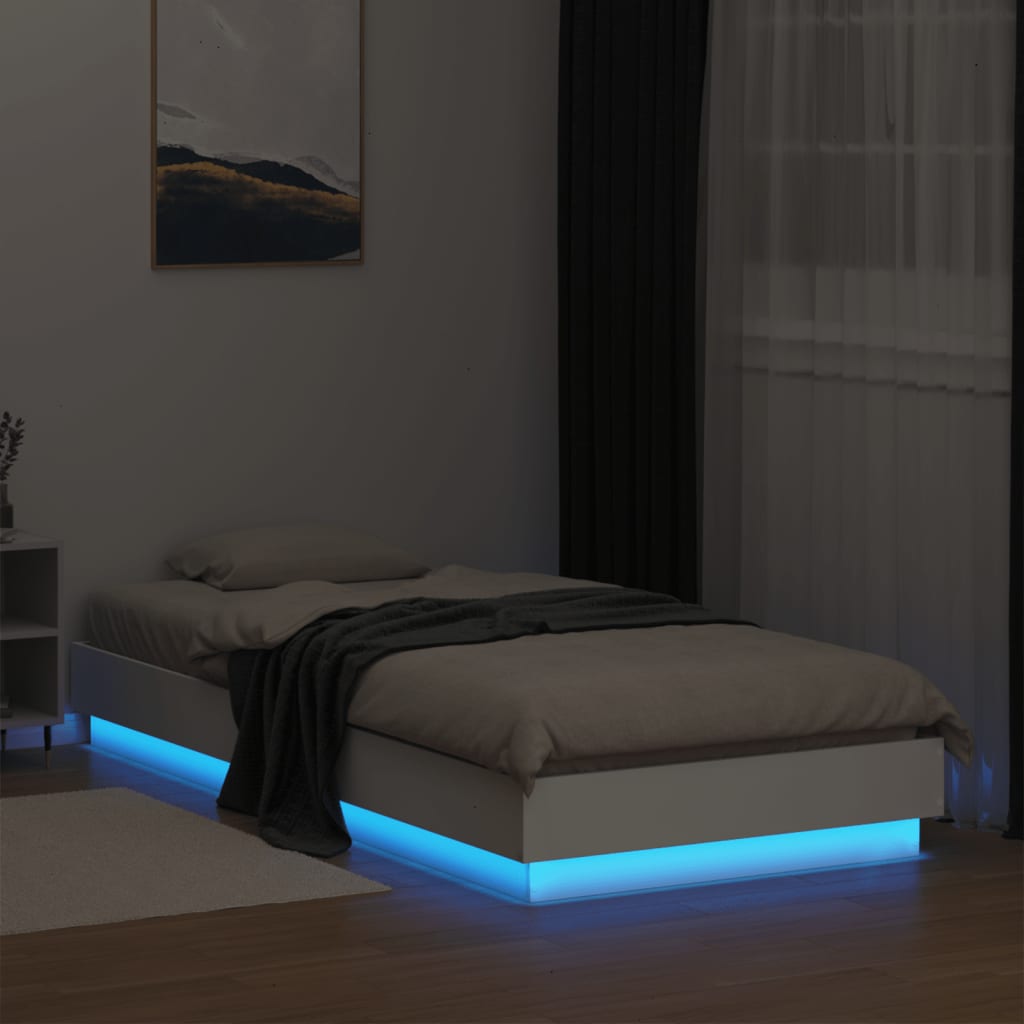 vidaXL Bed Frame without Mattress with LED Lights White 100x200 cm