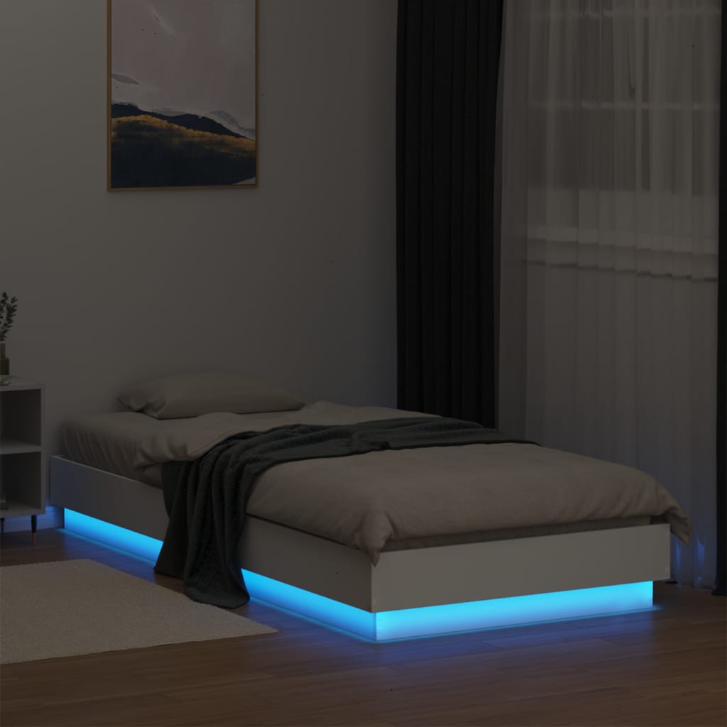 vidaXL Bed Frame without Mattress with LED Lights White 90x200 cm