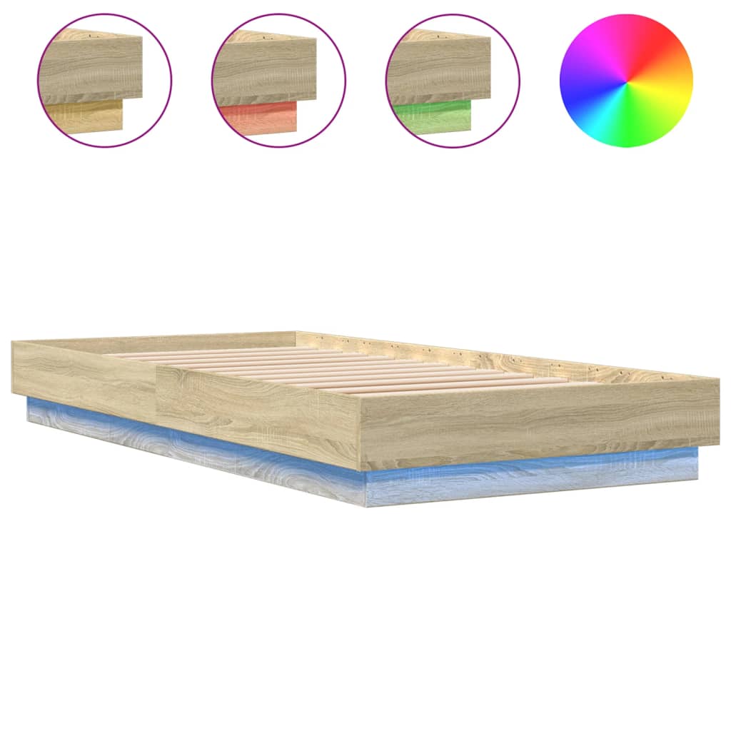 vidaXL Bed Frame without Mattress with LED Lights Sonoma Oak 90x200 cm