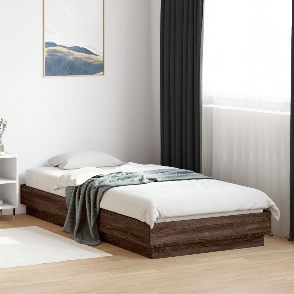Bed Frame without Mattress with LED Lights Brown Oak 90x200 cm