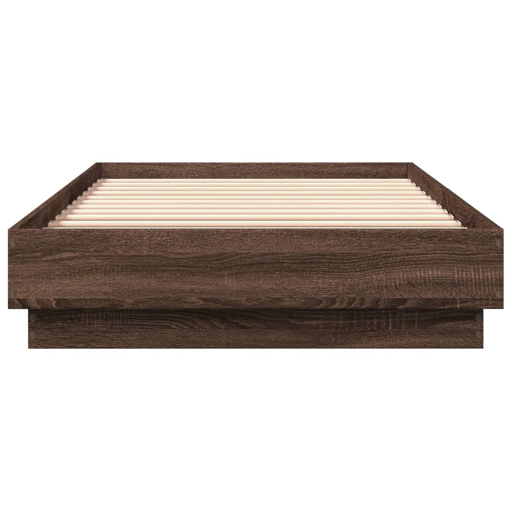 Bed Frame without Mattress with LED Lights Brown Oak 90x200 cm