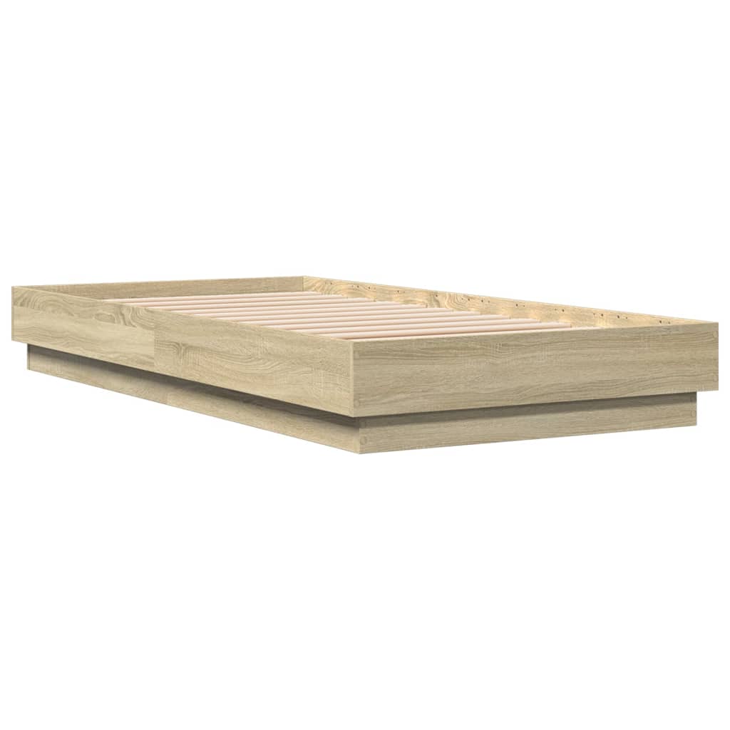 Bed Frame without Mattress with LED Lights Sonoma Oak 90x190 cm Single