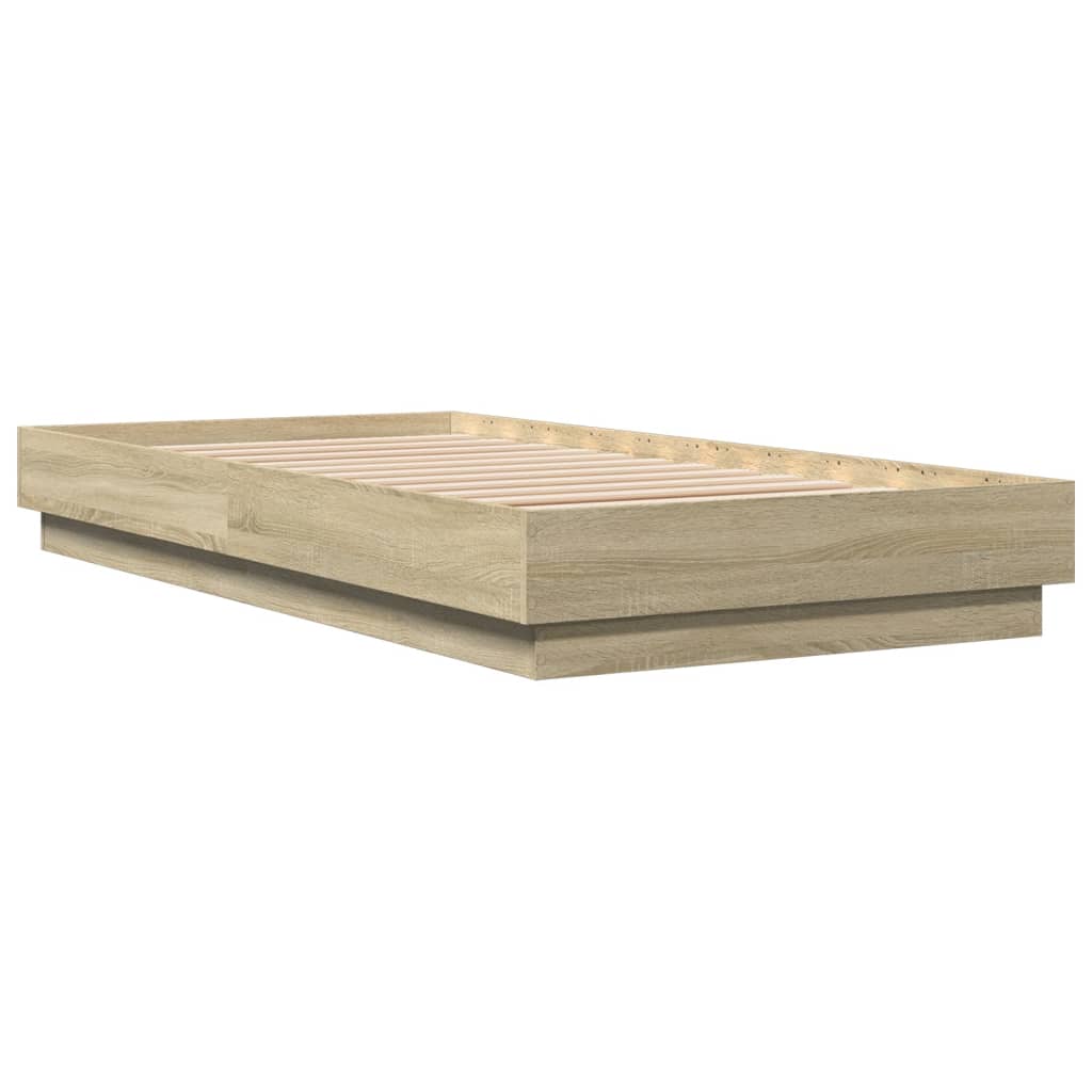 Bed Frame without Mattress with LED Lights Sonoma Oak 90x190 cm Single
