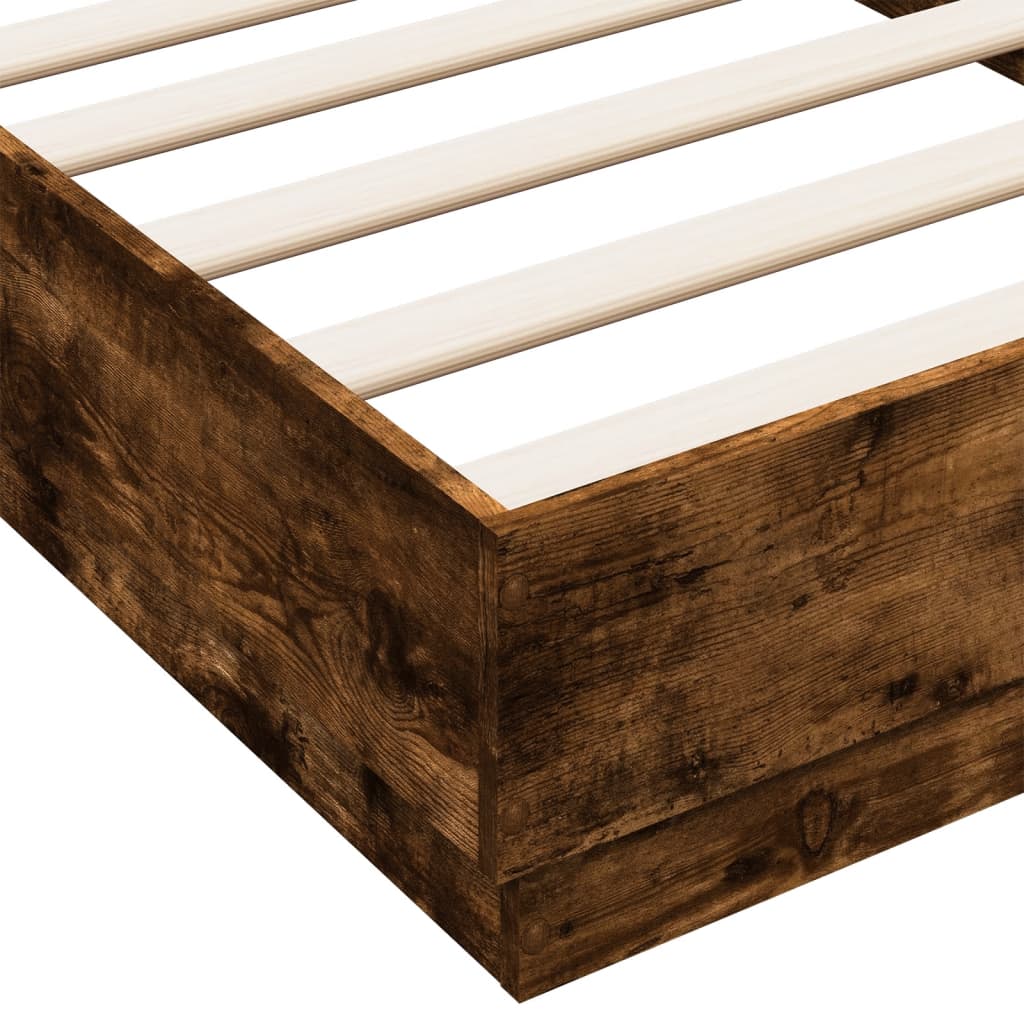 vidaXL Bed Frame without Mattress with LED Lights Smoked Oak 90x190 cm Single