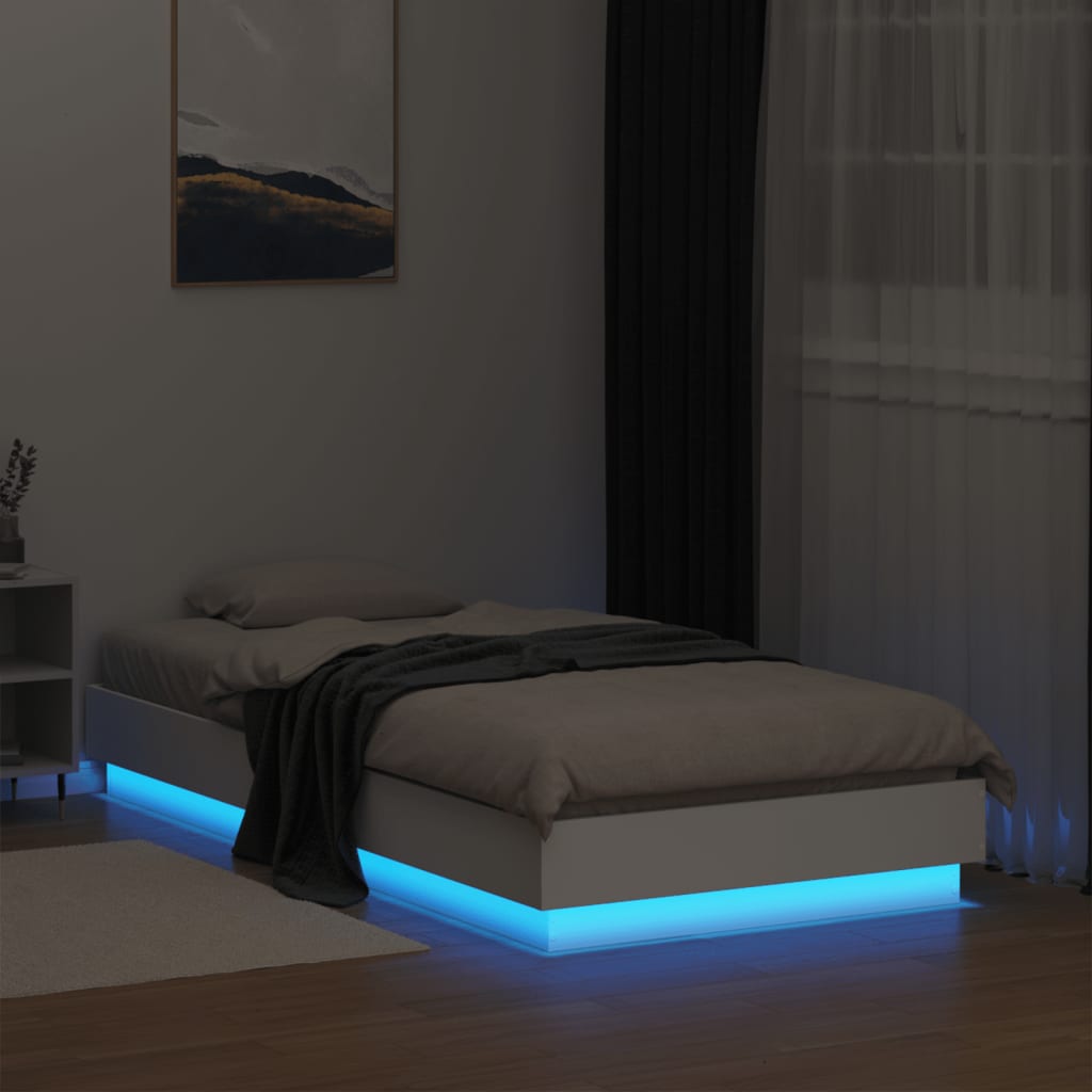 vidaXL Bed Frame without Mattress with LED Lights White 75x190 cm Small Single