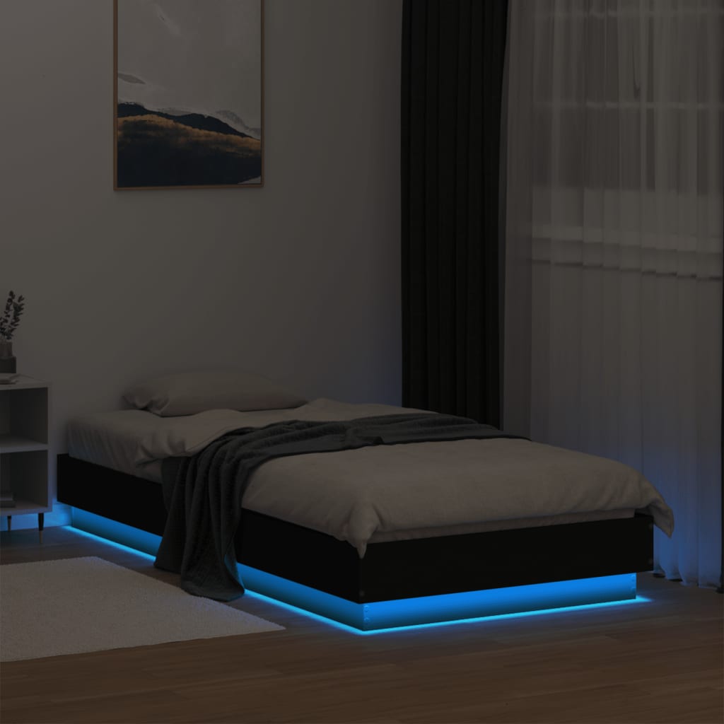 Bed Frame without Mattress with LED Lights Black 75x190 cm Small Single