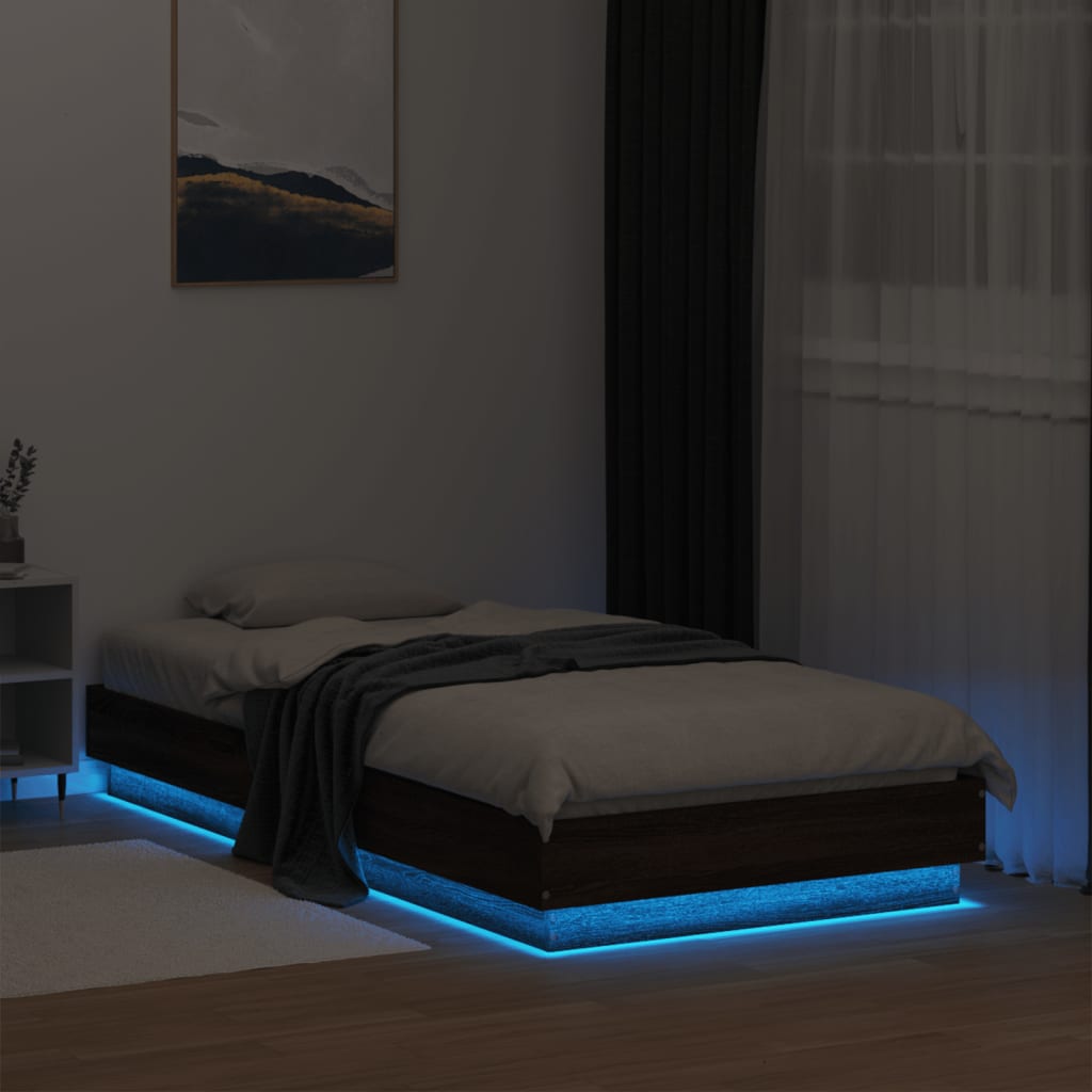 Bed Frame without Mattress with LED Lights Brown Oak 75x190 cm Small Single