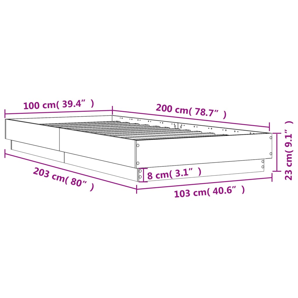 vidaXL Bed Frame without Mattress Concrete Grey 100x200 cm