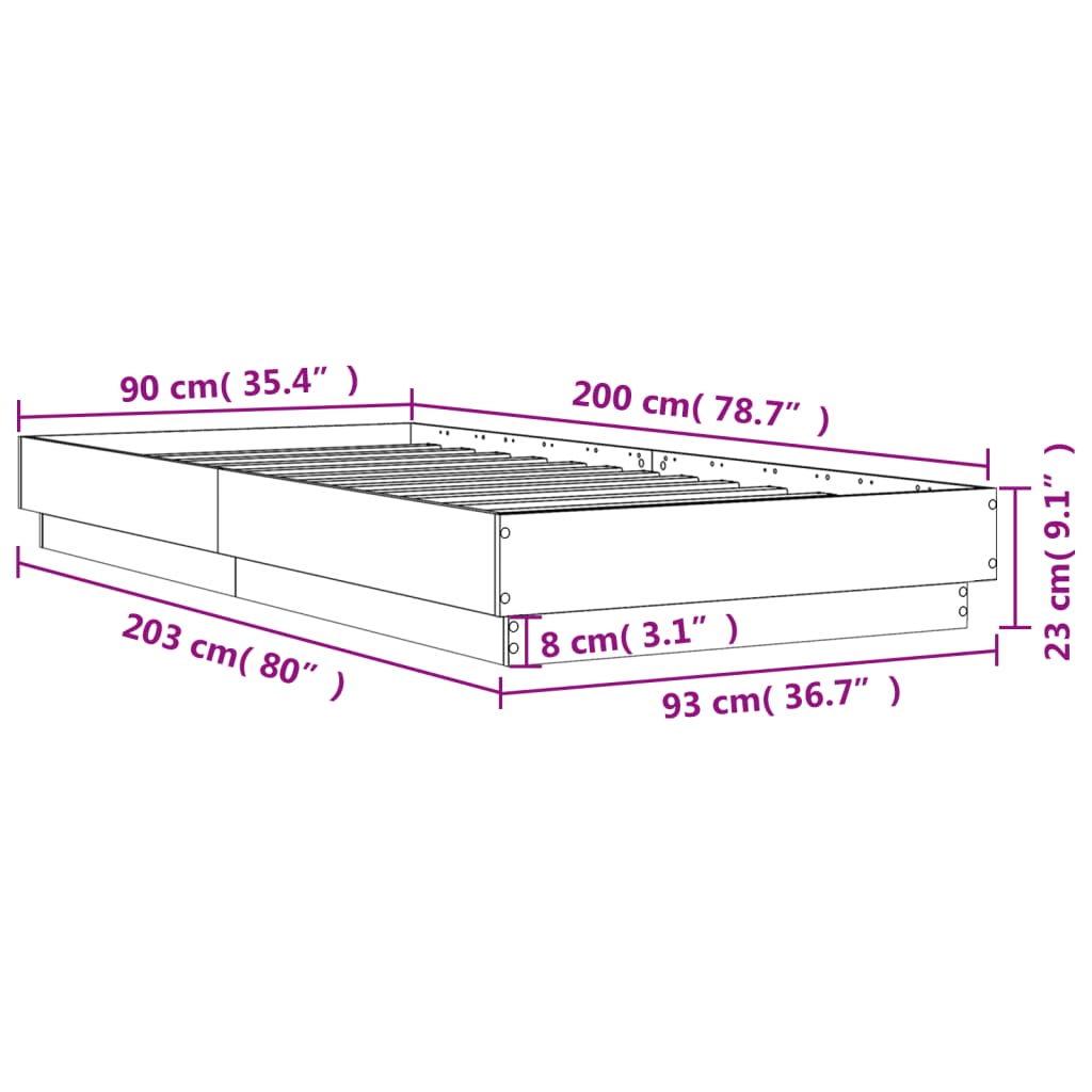 vidaXL Bed Frame without Mattress White 90x200 cm Engineered Wood