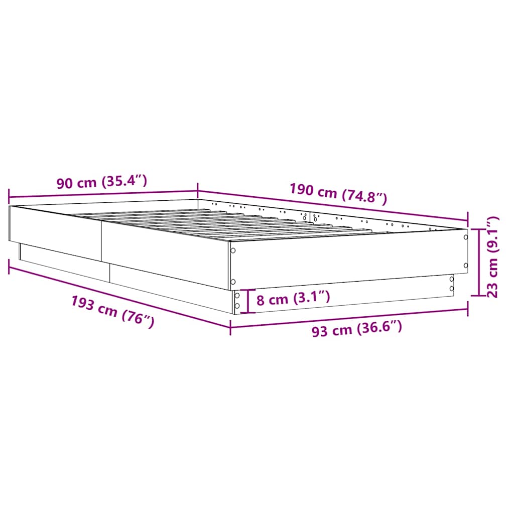 Bed Frame without Mattress Concrete Grey 90x190 cm Single