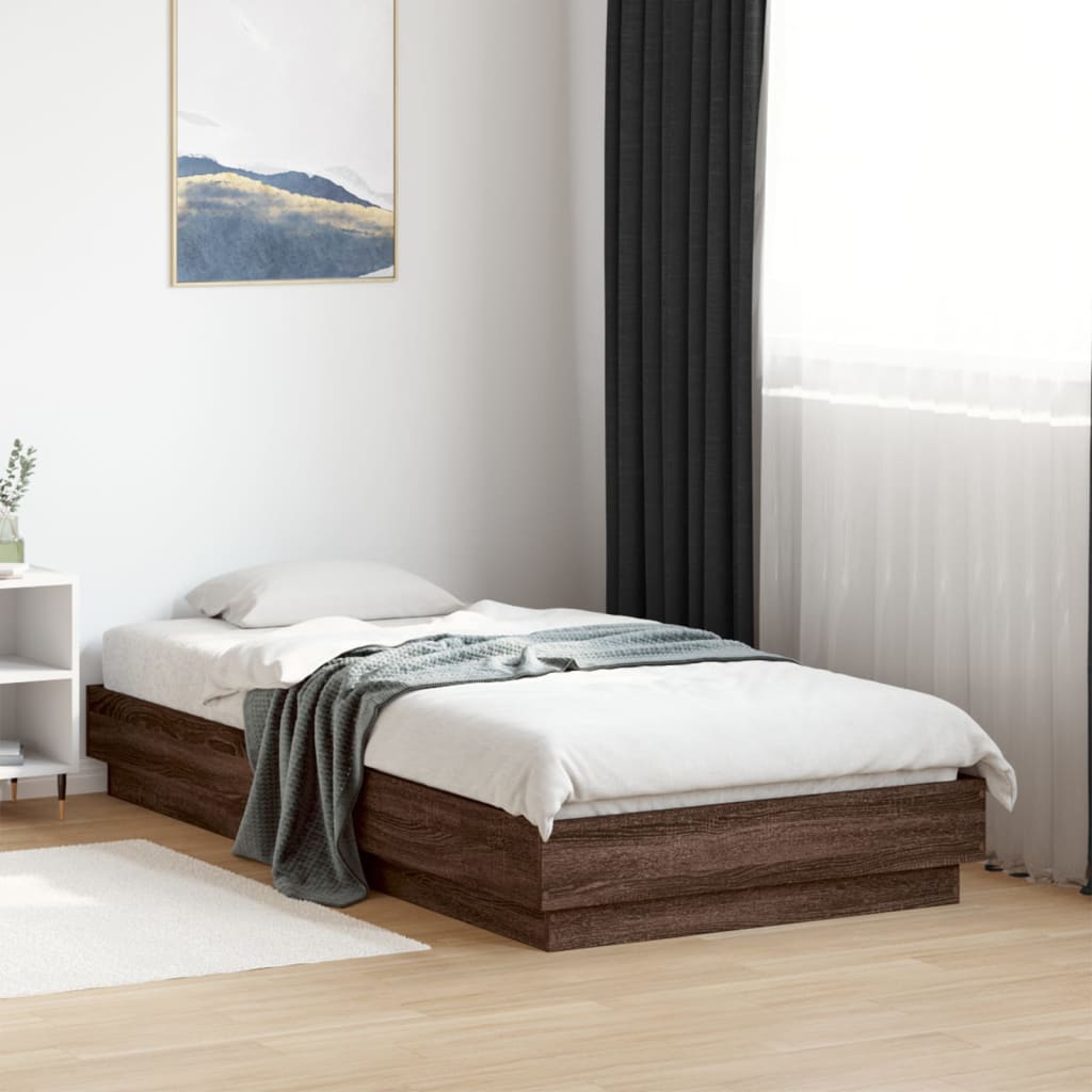 Bed Frame without Mattress Brown Oak 75x190 cm Small Single Engineered Wood