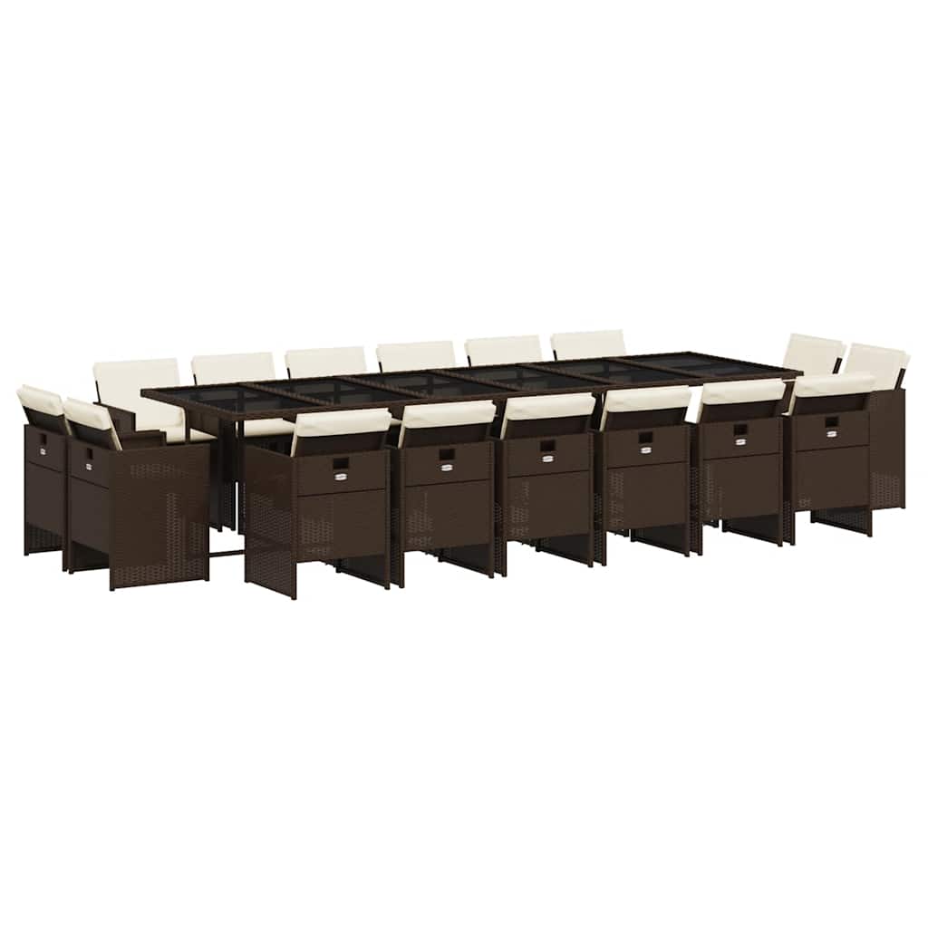 17 Piece Garden Dining Set with Cushions Brown Poly Rattan