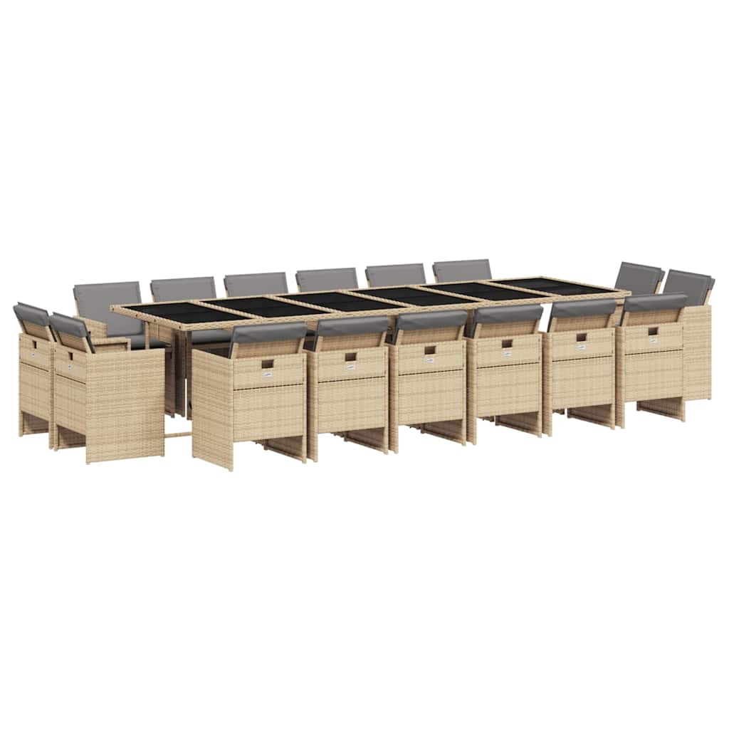 17 Piece Garden Dining Set with Cushions Mix Beige Poly Rattan