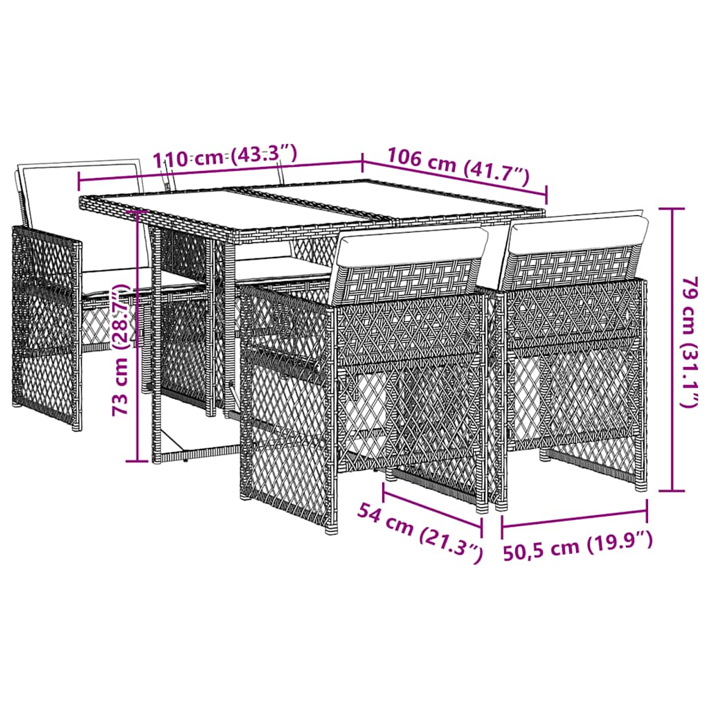 5 Piece Garden Dining Set with Cushions Black Poly Rattan