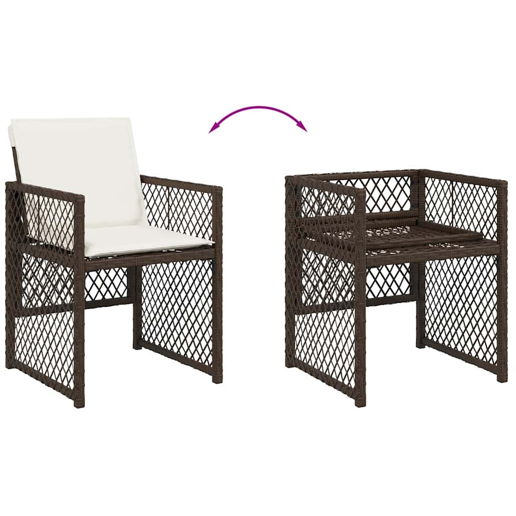 5 Piece Garden Dining Set with Cushions Brown Poly Rattan